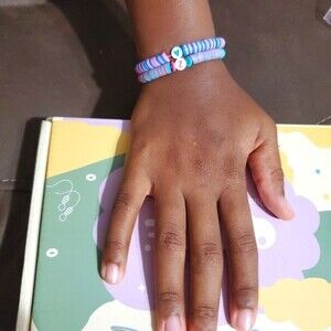 NWOT Handmade Pink & Blue Angel Heishi Polymer Clay Beads Stretchy Bracelets
